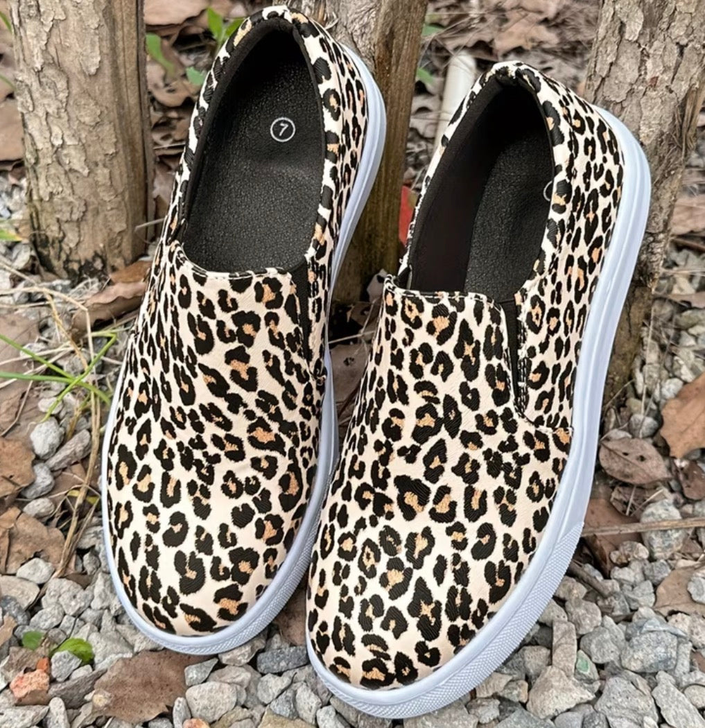 Ladies Leopard Print Slip Ons