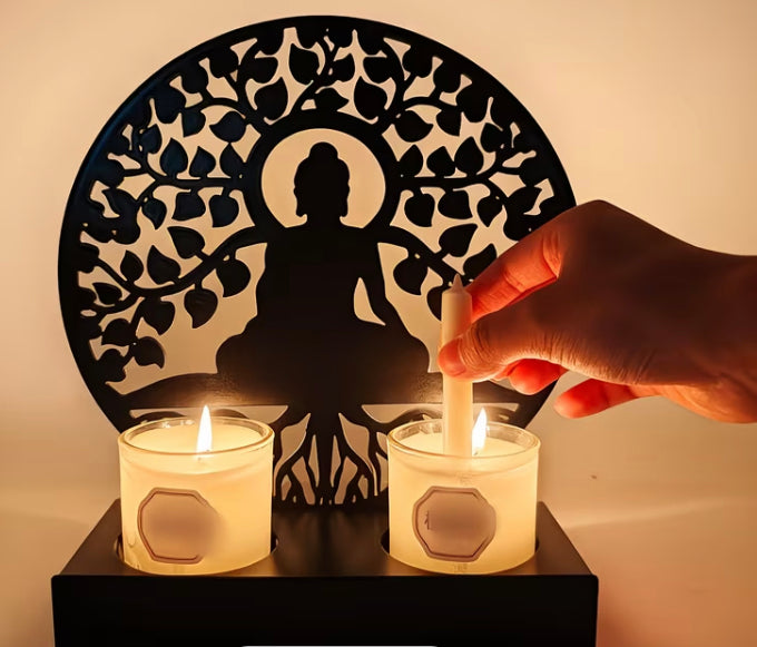 Buddha tree of life metal candle holder