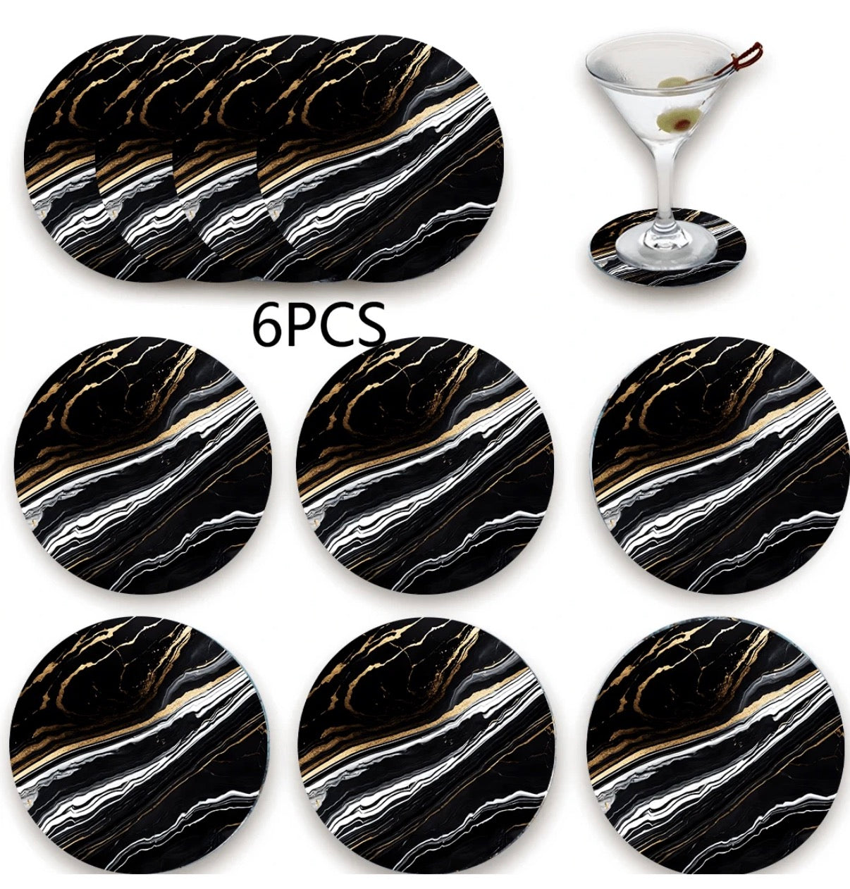 6pcs Black Coaster Set