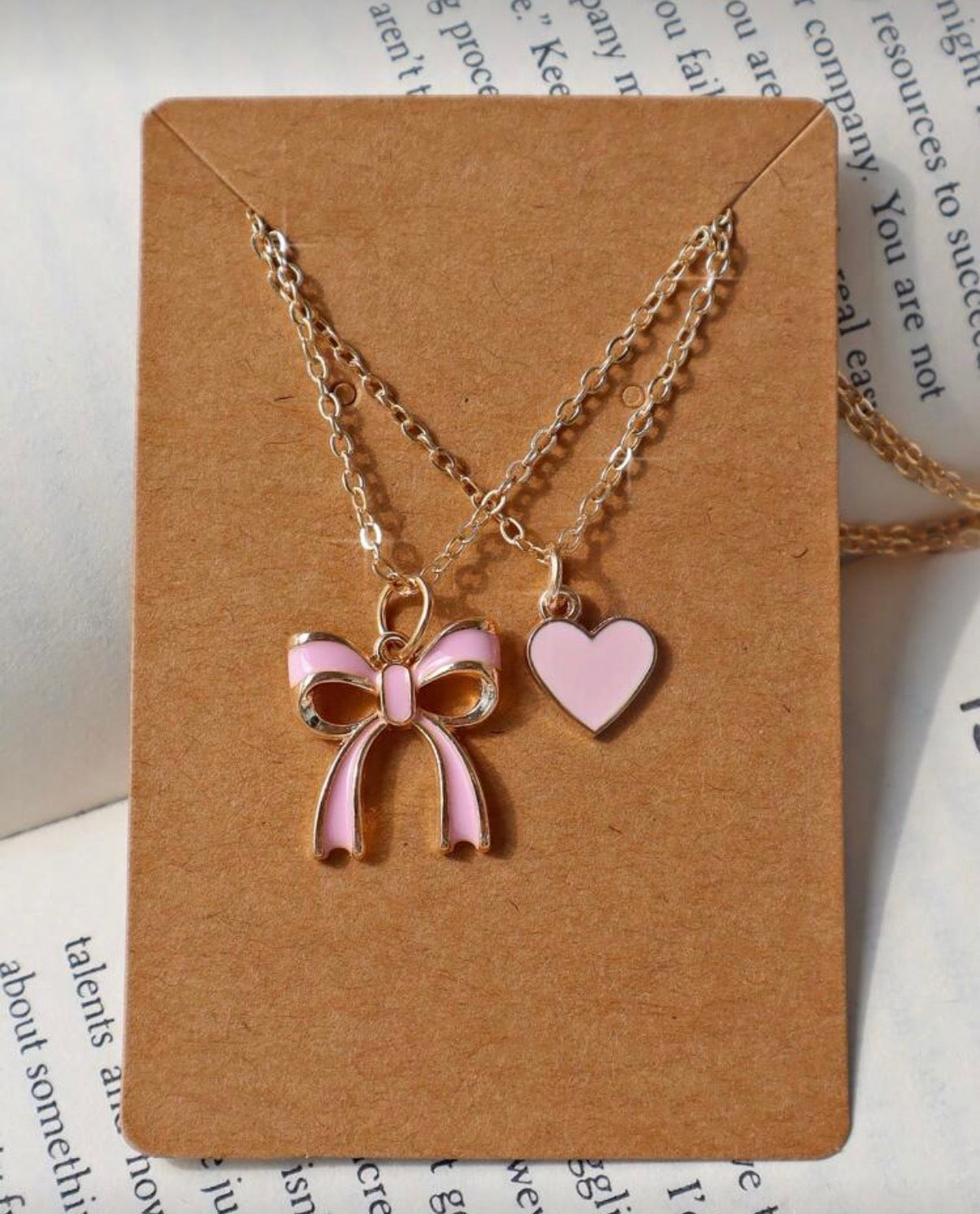 2pcs Bow & Heart Necklace