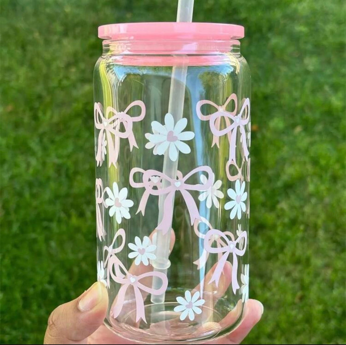 16oz Pink Bow&Daisy Plastic Tumbler
