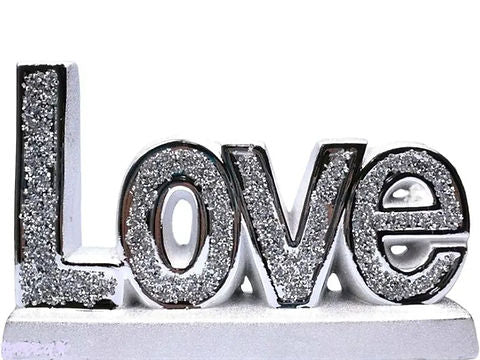Silver LOVE Ornament, Bling Crushed Diamond