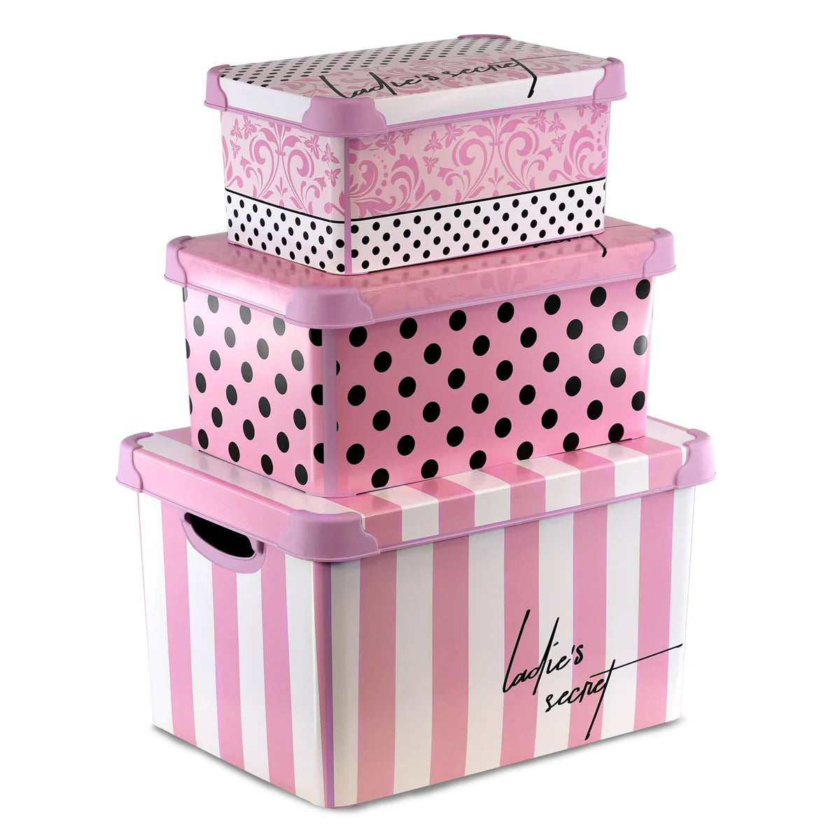 Pink Storage Boxes with Lids Set of 3