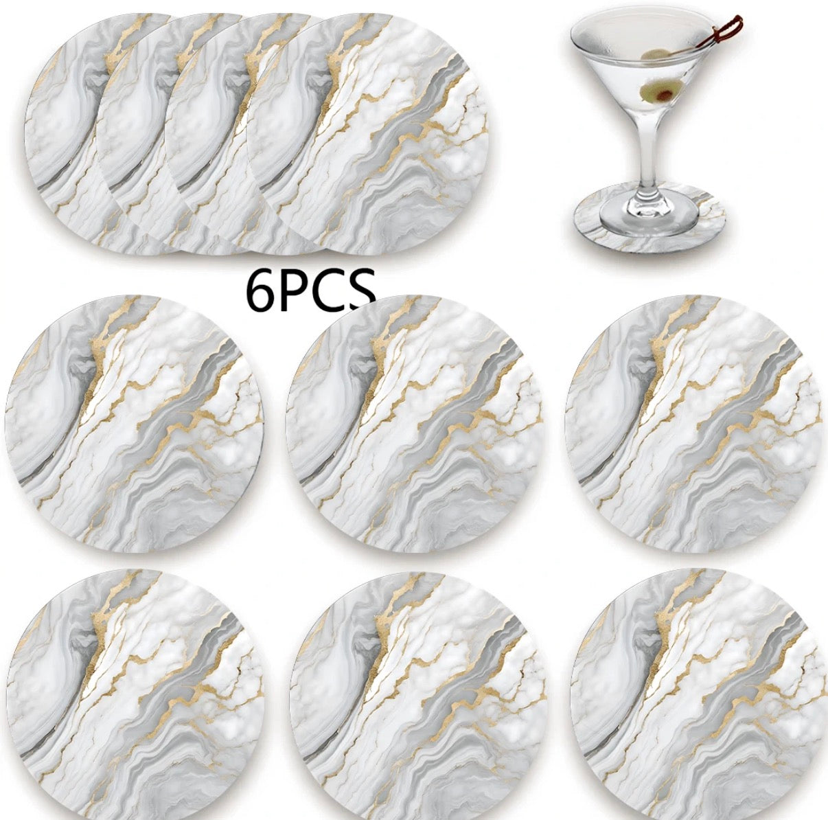 6pcs White Coaster Set
