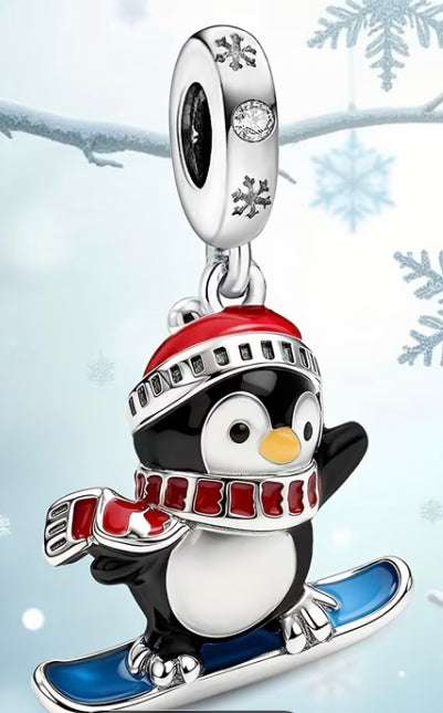 Penguin skiing charm