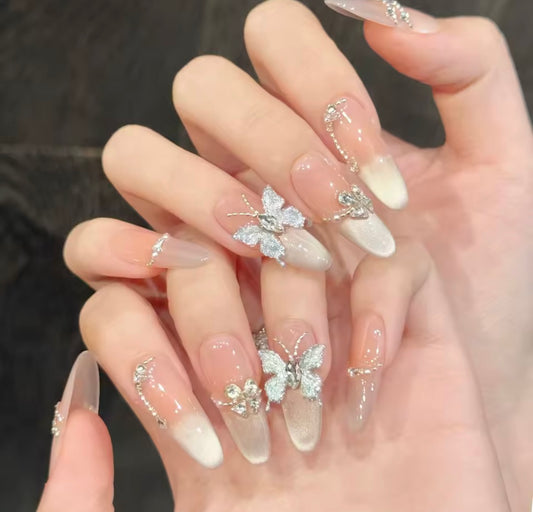 24pcs Butterfly Clear Press On Nails