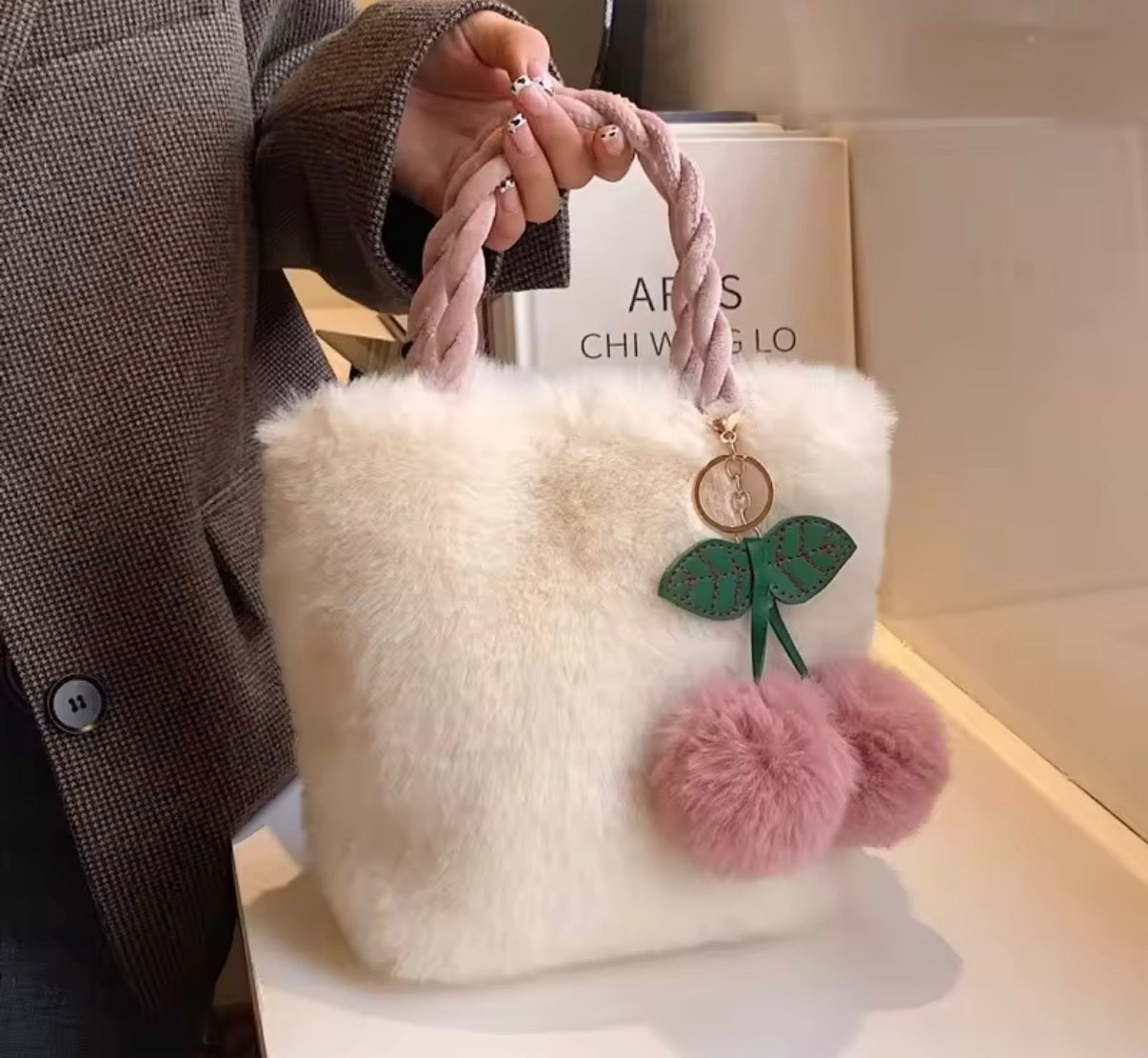 Fur Bag With Cherry Keyring