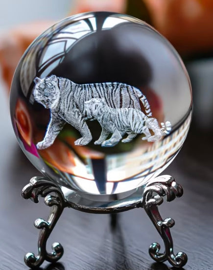 Tiger crystal ball with stand