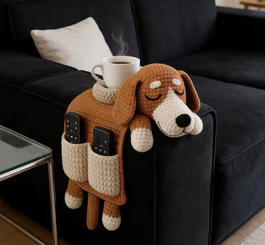 Wool Pillow Sofa Storage Bag Soft Wool Dog Shape Hand Woven Wool Pillow with Built-in Cup Holder Winter Sofa