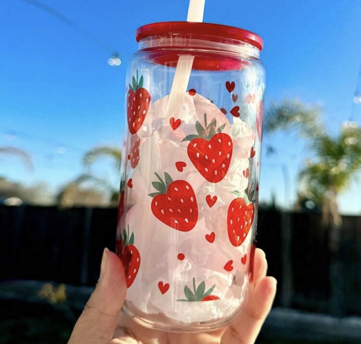 16oz Red Strawberry Plastic Tumbler