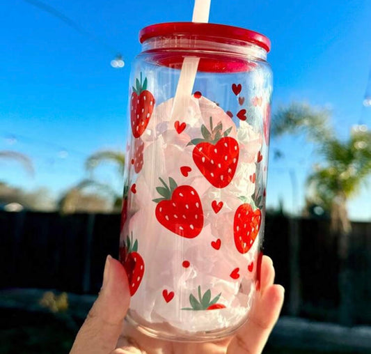 16oz Red Strawberry Plastic Tumbler