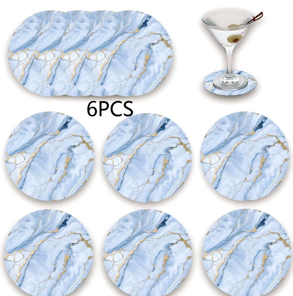 6pcs Sky Blue Coaster Set