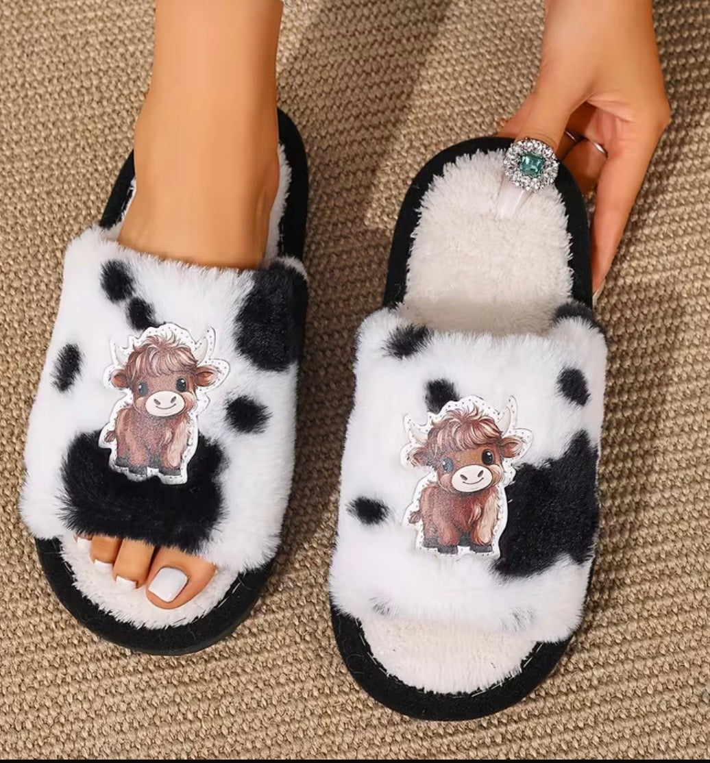 Highland cow slippers ladies