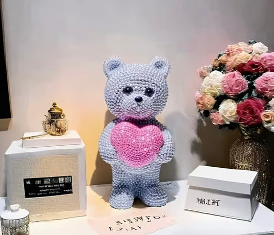 Silver Bling Teddy With Pink Heart