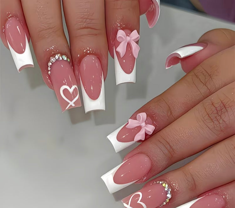 24pc bows and hearts press on nails