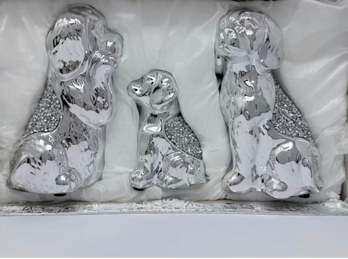 3x Dogs Silver Bling Ornament