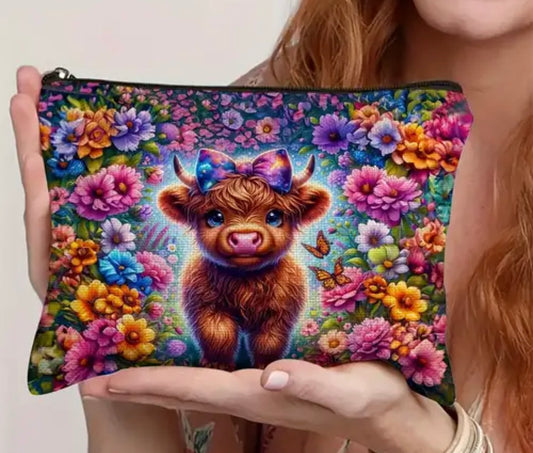Highland Cow Makeup/Accessories Bag