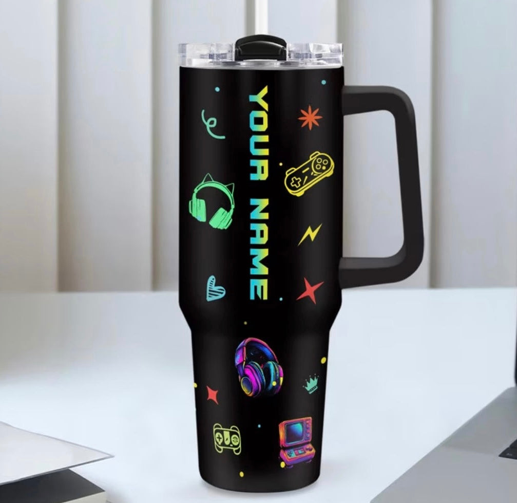 Personalised Gaming 40oz Bottle With Straw