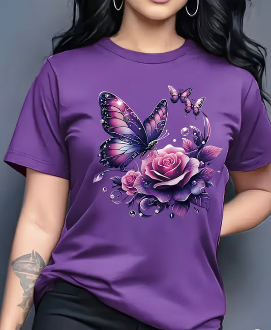 Women’s purple butterfly and rose top