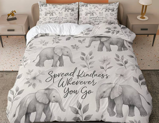 Elephant spread kindness 3pc bedding set
