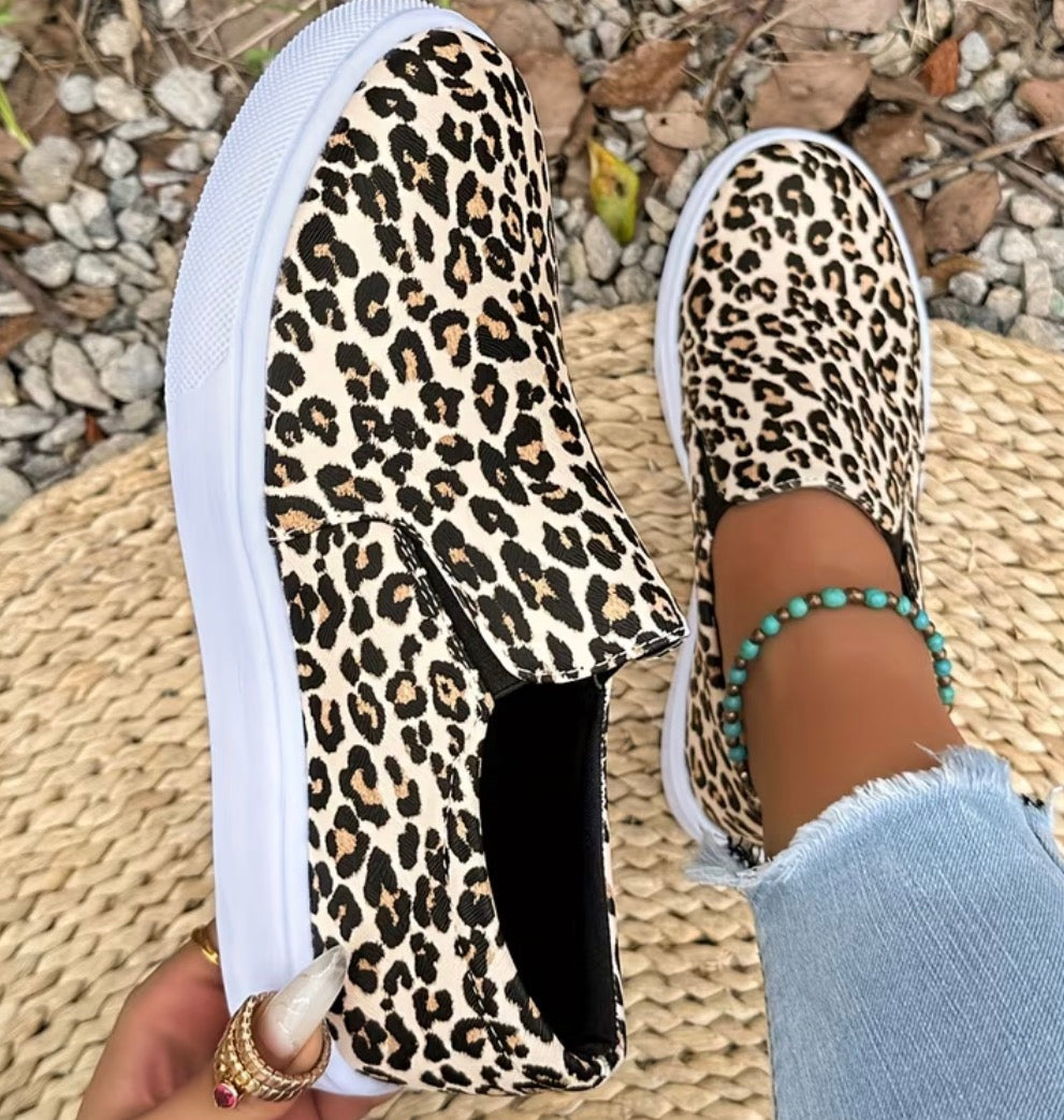 Ladies Leopard Print Slip Ons