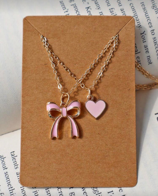 2pcs Bow & Heart Necklace