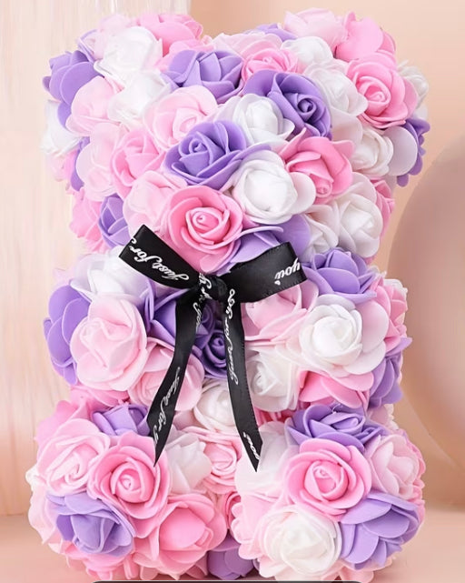 Pink purple and white rose bear