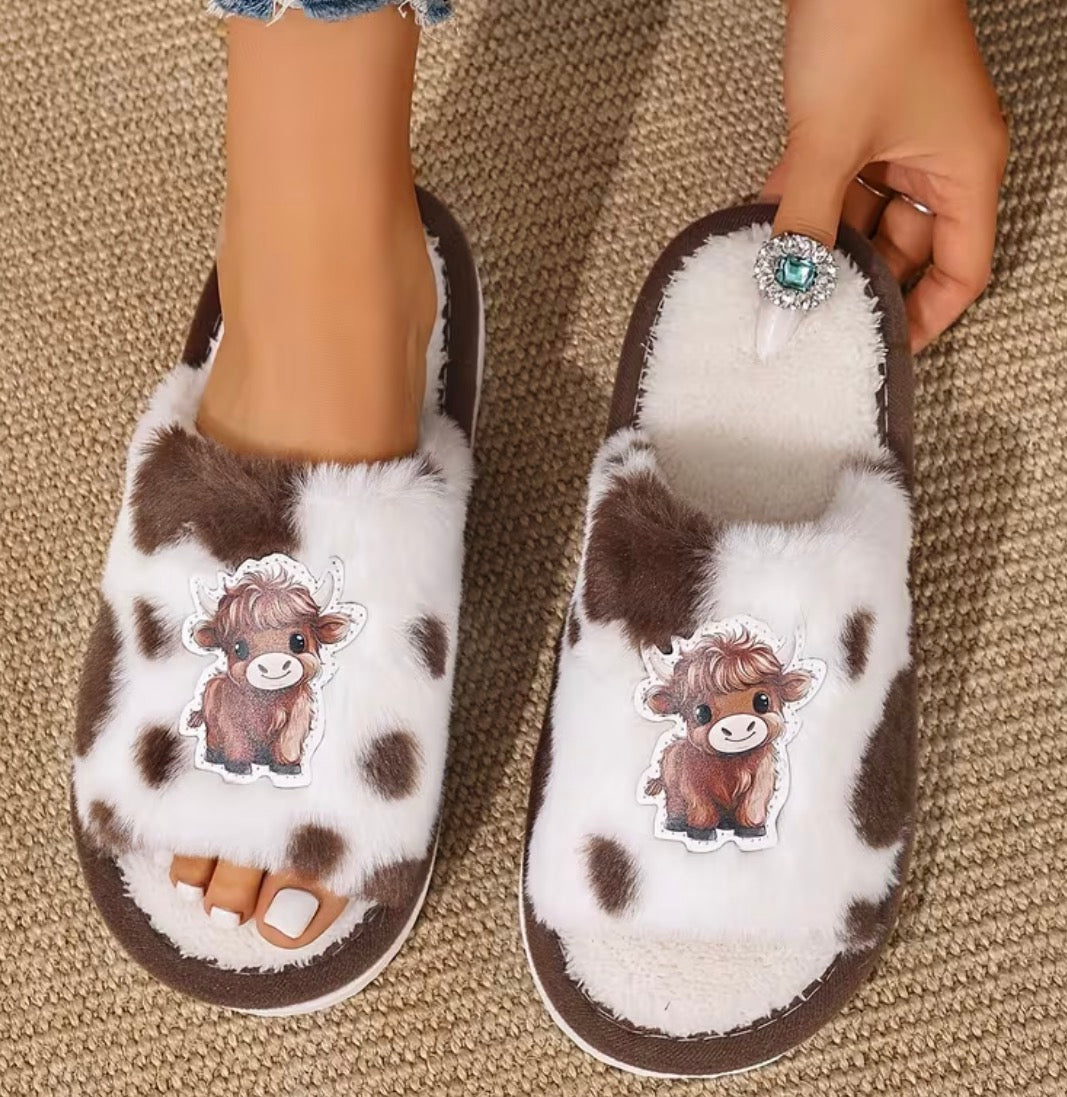 Highland cow slippers ladies