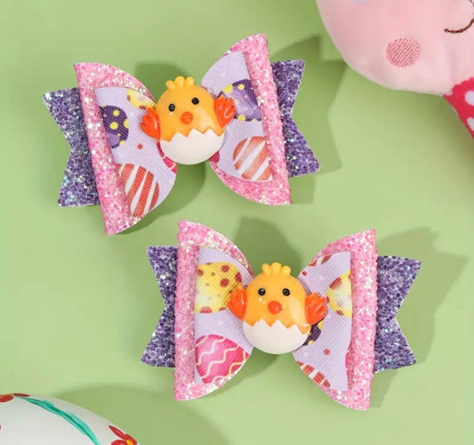 2pcs Chick Easter Bows