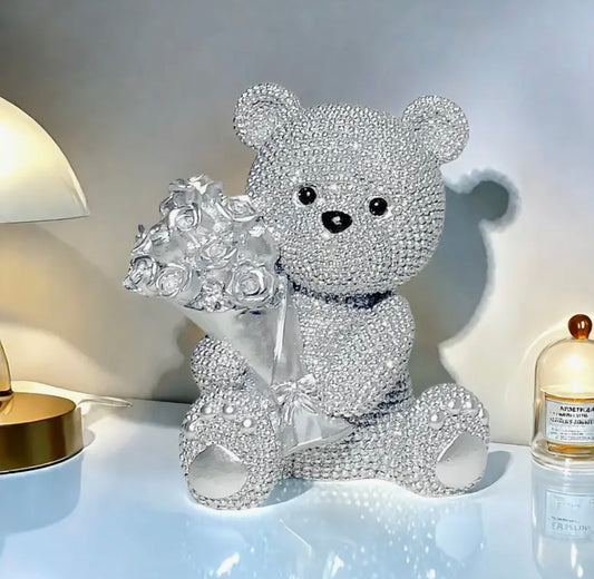 Teddy Holding Flowers Bling Ornament