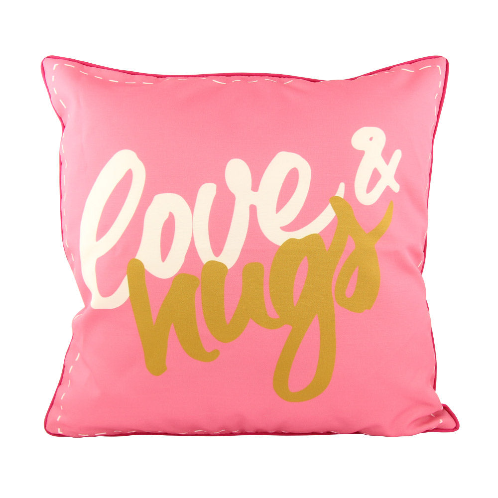 Pink Love & Hugs Quote Cushion