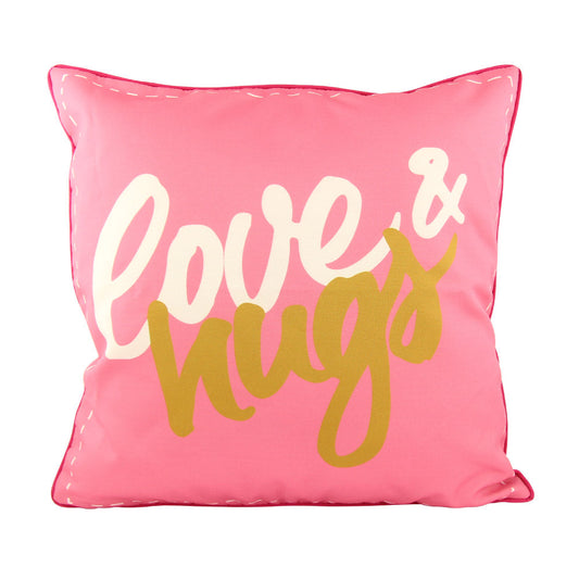 Pink Love & Hugs Quote Cushion