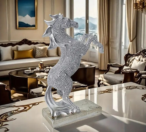 Elegant Resin Horse Figurine with Sparkling Pearl Accents - Classic Fantasy Style