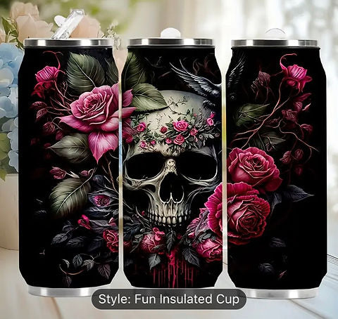 Skull and rose can shape tumbler