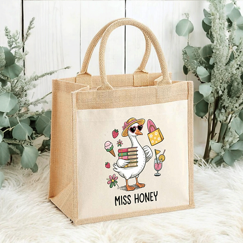 Personalised Teacher Name Duck Goose Jute Bag