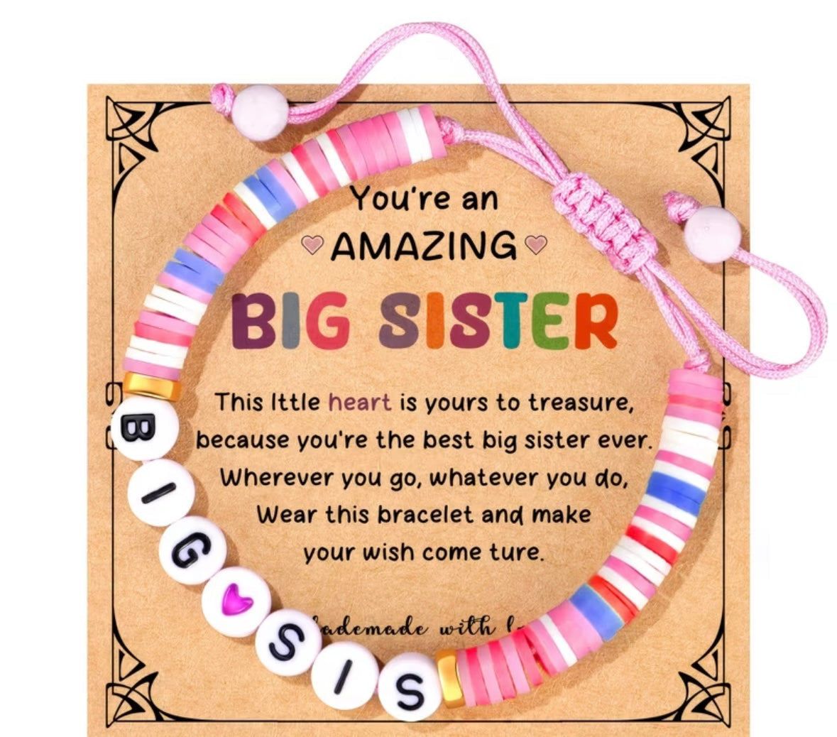 Boho cute polymer clay big sister bracelet